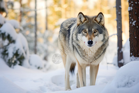 冬日雪地上的白狼图片