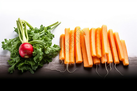 切开的胡萝卜和青菜背景图片