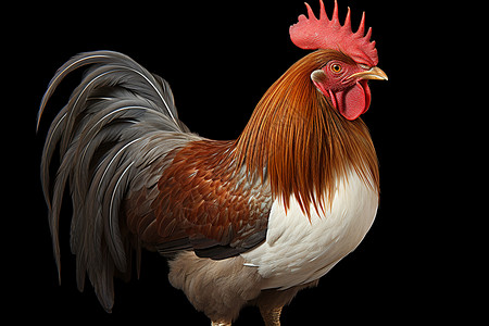 红冠黑尾的公鸡高清图片