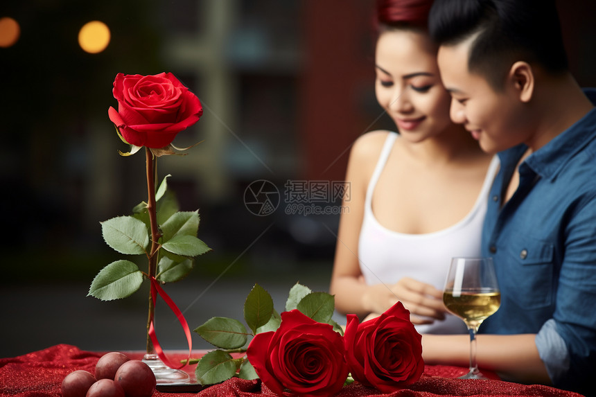 情侣桌子上的玫瑰花图片