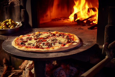 美味的披萨在炉子上图片