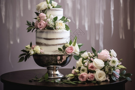 鲜花装饰婚礼蛋糕图片