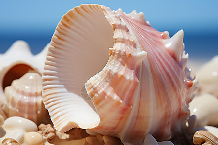 海滩上巨大的贝壳高清图片