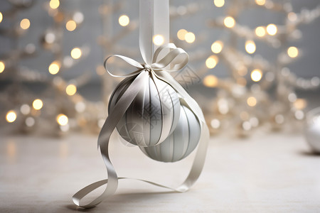 圣诞树上的银球背景图片