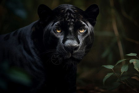 灌木丛里的黑豹背景图片