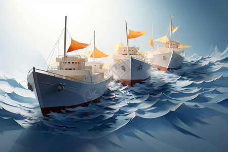 三艘帆船在海洋中漂浮背景图片