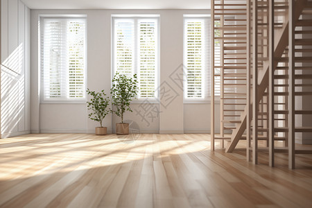 开放式木质楼梯房间高清图片