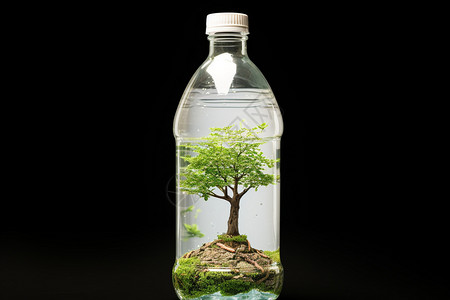 水瓶里的树饮料瓶模型高清图片