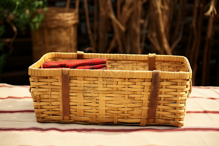 竹编储物篮背景图片