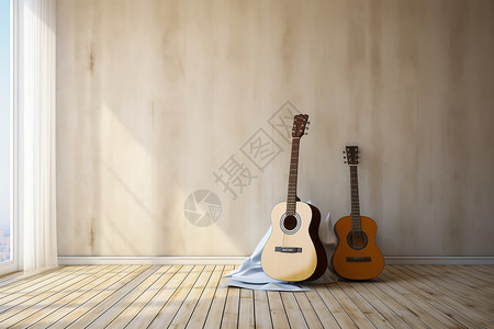 木地板上的吉他图片