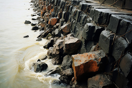 水流冲击海岸上的岩石图片