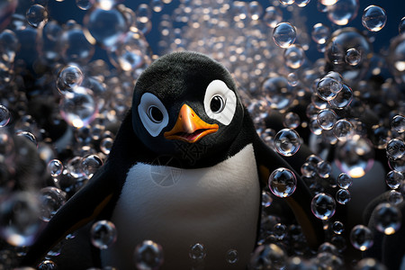 卡通透明泡泡卡通气泡中的企鹅背景