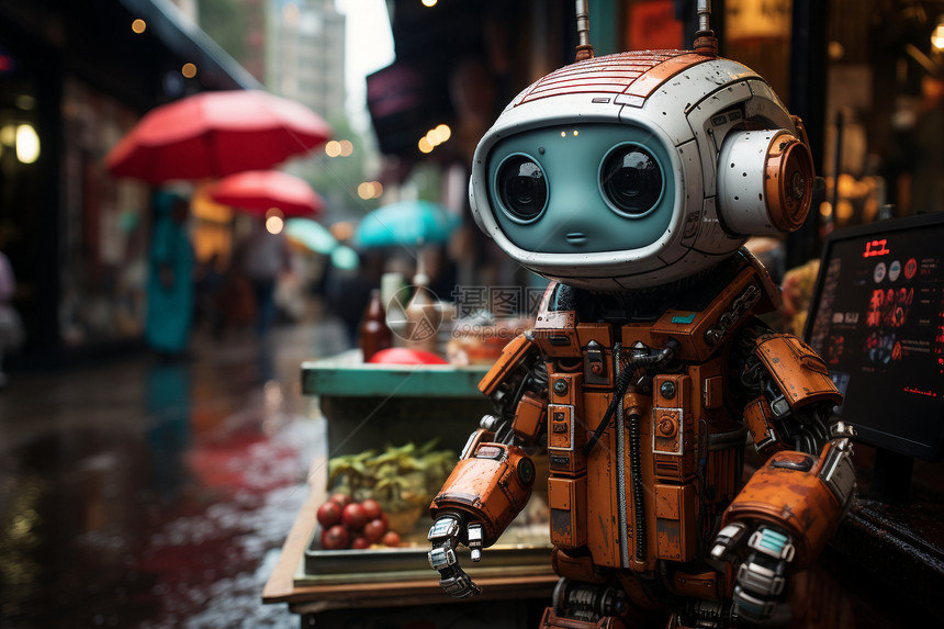 机器人穿梭于城市街道图片