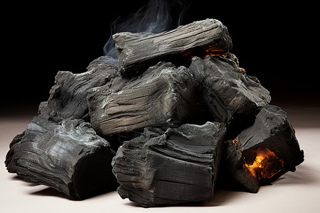 燃烧的木炭矿石炭块高清图片