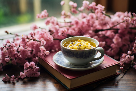 书本上的杯杯子花茶杯高清图片