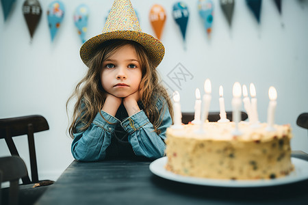 可爱的蛋糕生日派对上的小女孩背景