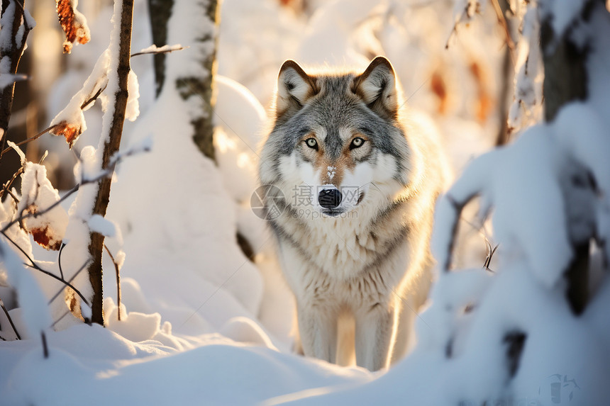 冬日林中的狼图片