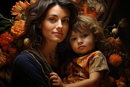 真实主义油画母亲和孩子图片