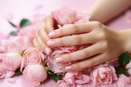 粉色的指甲和鲜花图片