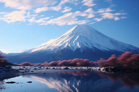 冰山火山冬日晨曦下的富士山背景