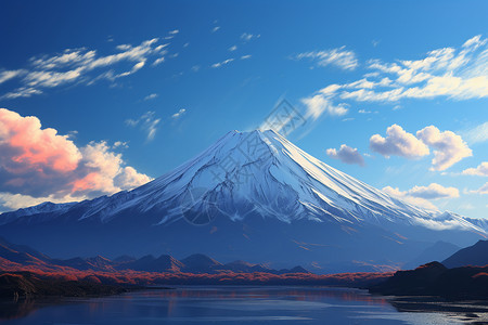 冰山火山晨曦中冬季的富士山背景
