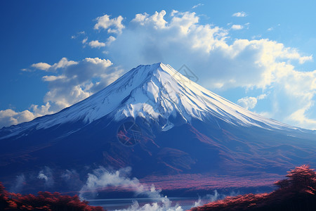 冰山火山云海下的富士山背景