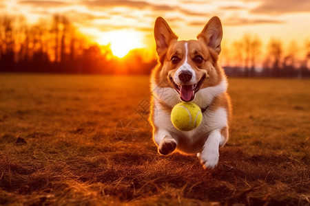 欢乐玩球的柯基犬高清图片