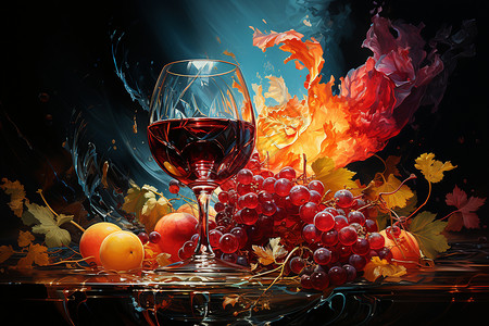 葡萄红酒色彩斑斓的红酒世界插画