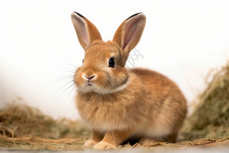 干草上的小兔子图片