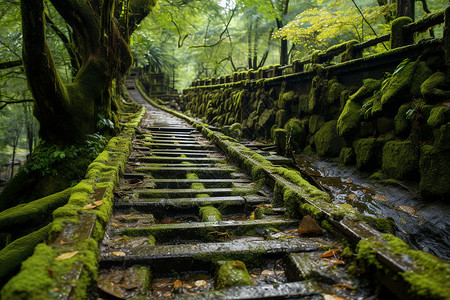 茂密森林的苔藓小路图片