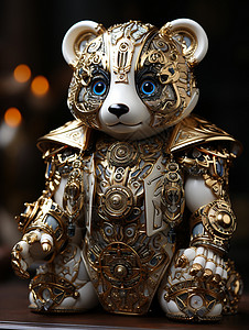 金银背景金银盔甲下的机械熊猫设计图片