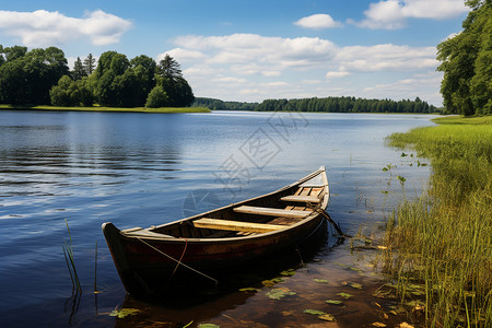 湖泊中停靠的船只图片