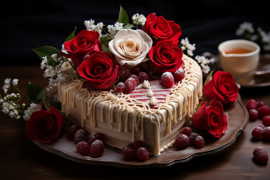 精致浪漫的玫瑰蛋糕图片