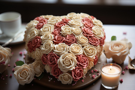 浪漫的玫瑰心形蛋糕背景图片