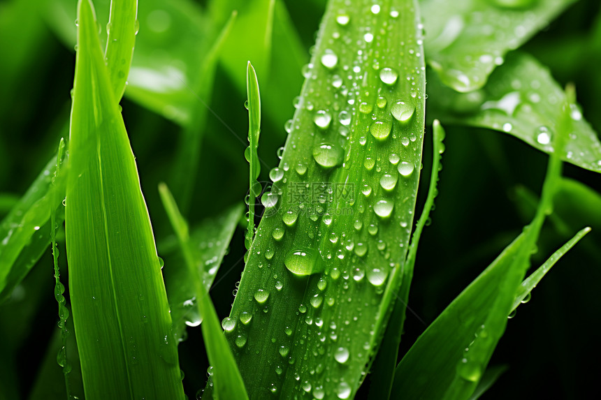 清晨的翠绿雨滴图片