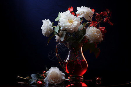 黑色大瓣花朵花瓶里的鲜花背景