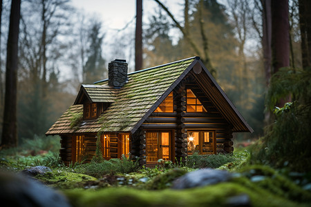 森林边缘的质朴小屋高清图片