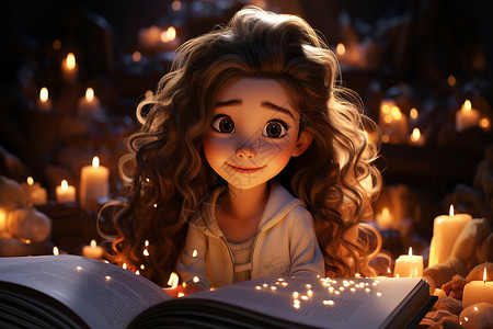 3D读书的可爱小女孩图片