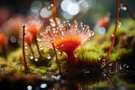 苔藓中的小红花背景图片