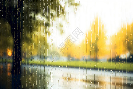 朦胧细雨的窗户雨滴图片
