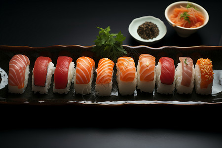 精美摆盘的日式寿司图片