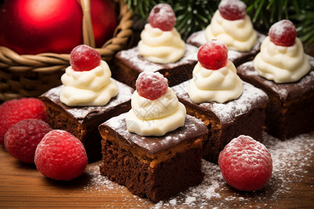 撒糖霜庆祝圣诞节的美味蛋糕背景