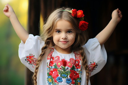 乌克兰风情装扮的小女孩高清图片
