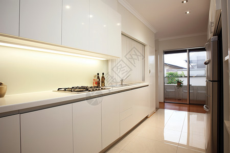 典雅的纯白色厨房橱柜图片