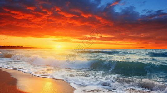 绚丽日落绚烂的海边日落景观背景