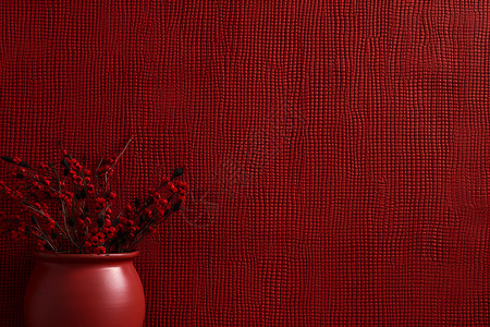 红色墙壁前喜庆的红花图片