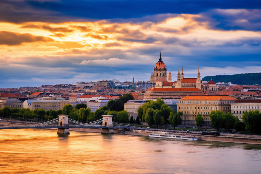 河畔的欧洲城市景观图片