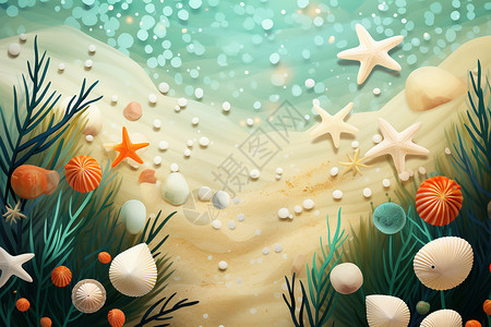 梦幻的沙滩贝壳插图背景图片