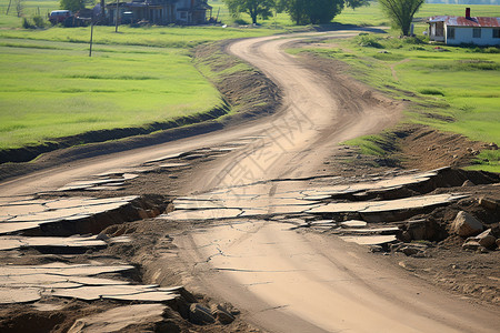 道路塌陷乡村中塌陷的土路背景