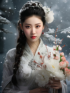 唯美清醒插图唯美的国风雪中少女插图背景